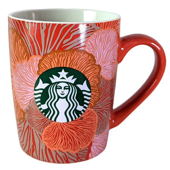 STARBUCKS 2021 Coral Red Mermaid Logo Coffee Mug Cup 10 Fluid Ounces Fl Oz - Picture 1 of 7